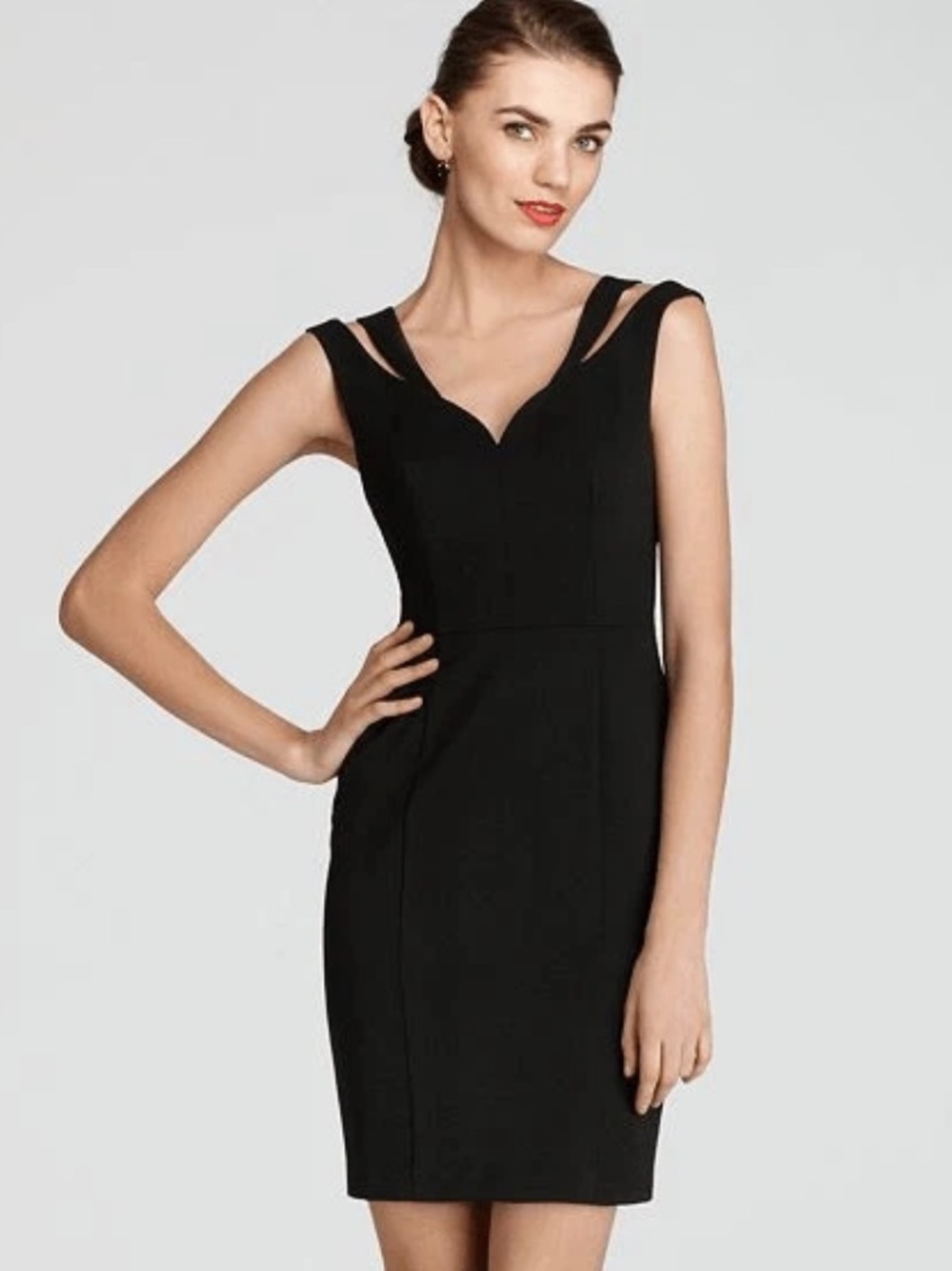 Black Halo Analisa Mini Dress Sweetheart V-Neck Cutout Sheath Black Size 4 Small
